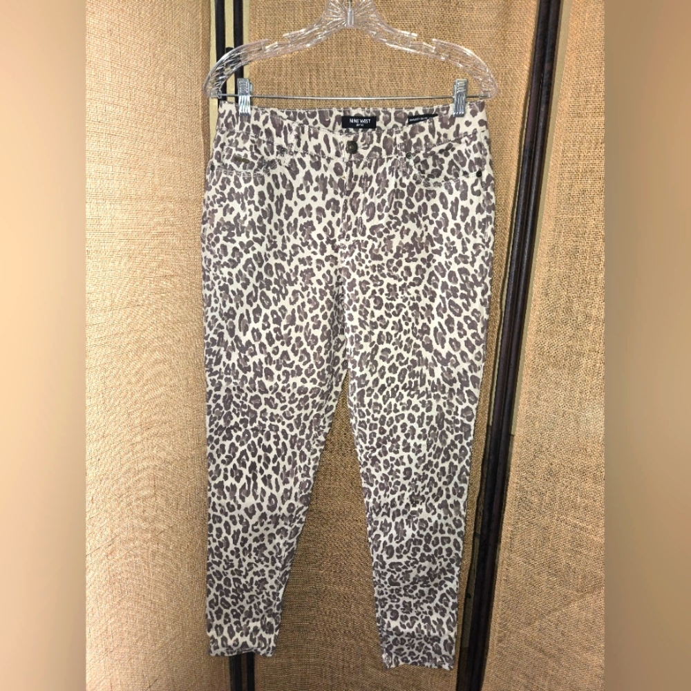 Women's Nine West Gramercy Skinny Ankle Animal Print Skinny Pants Size 8 - Picture 1 of 12